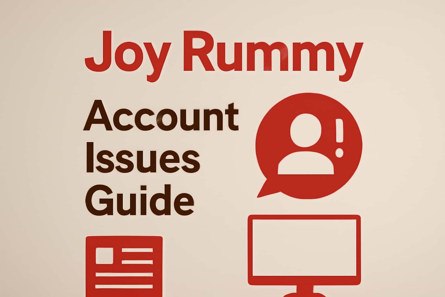 An informational scene illustrating the Joy Rummy Account Issues Guide with thematic accents.
