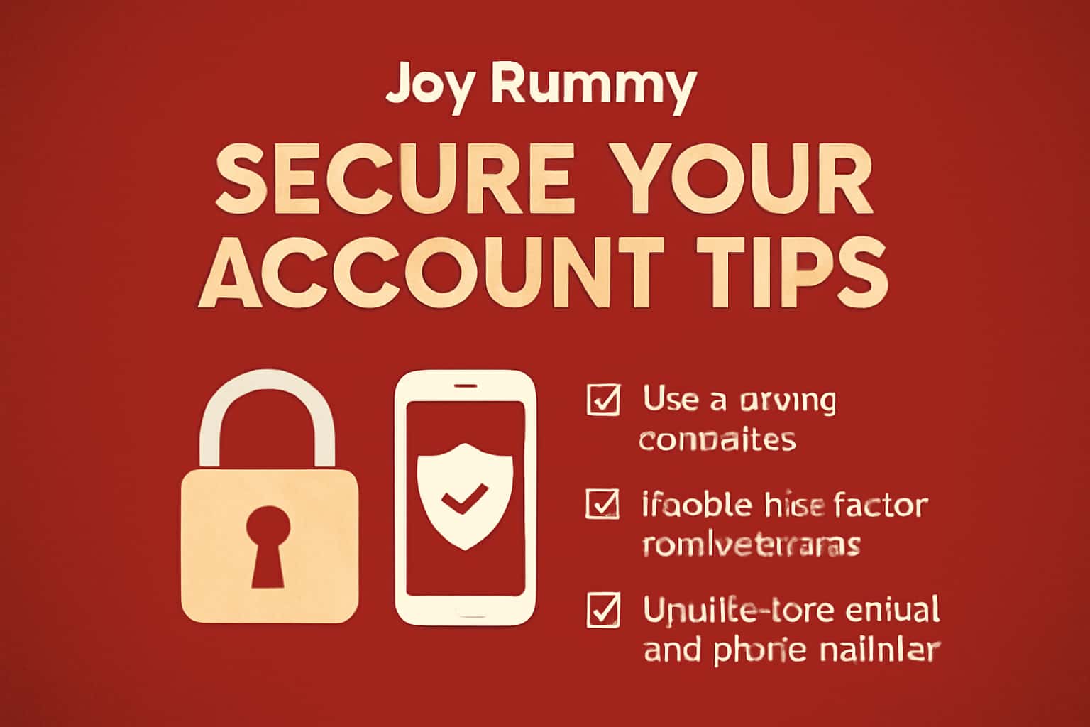 A futuristic landscape illustrating secure online gaming with the text 'Joy Rummy' and 'Secure Your Account Tips'.