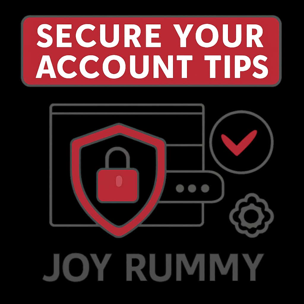 An educational diagram showing essential tips for securing a Joy Rummy account.